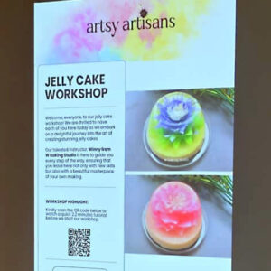 Image of projector slide introducing the jelly cake workshop to the participants from PwC